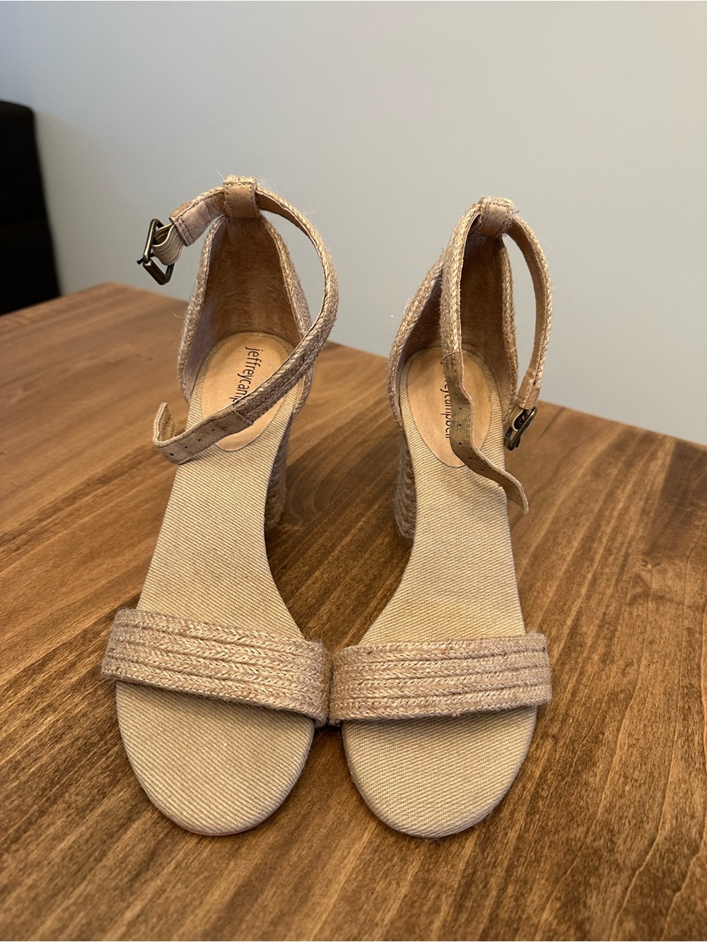 Jeffrey Campbell Neutral Beige Espadrille Ankle-Strap Wedges